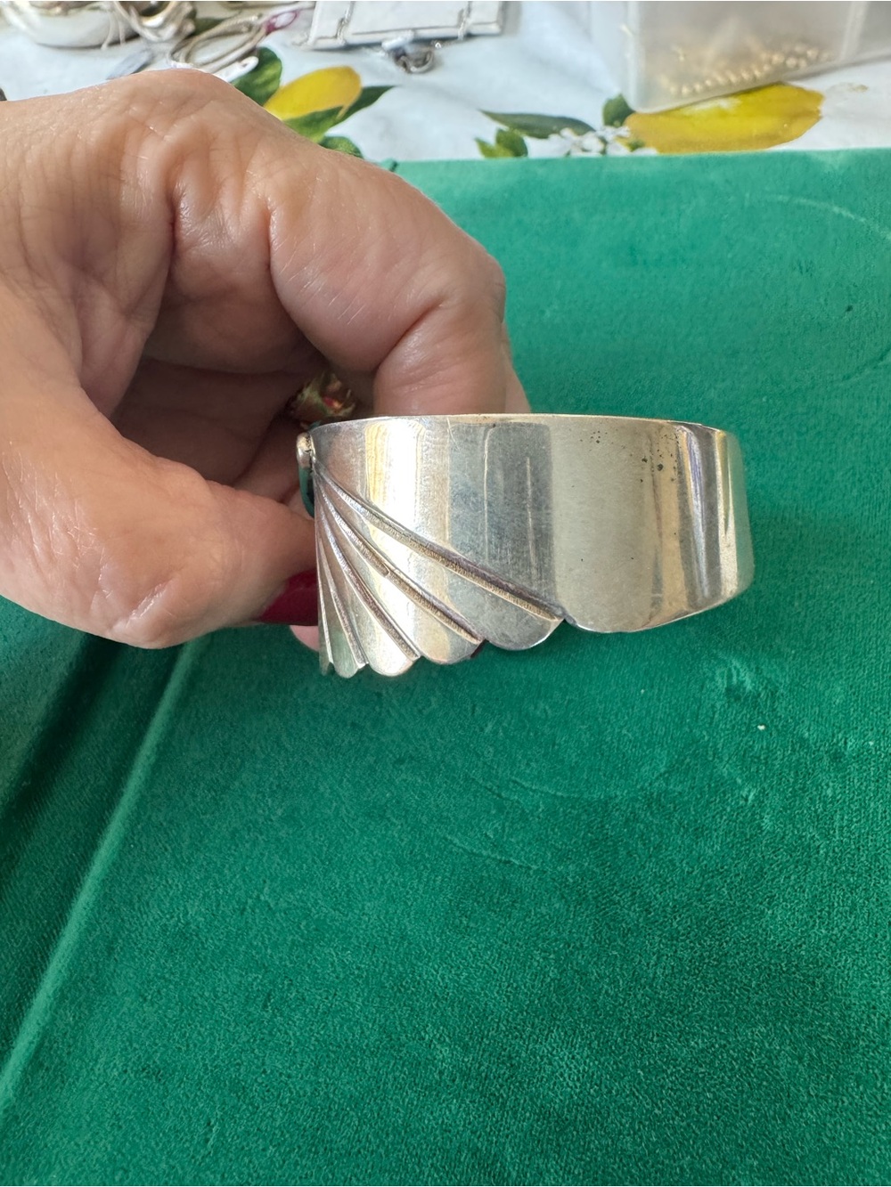 Navajo Sterling Silver Fan Cuff Bracelet with Turquoise Stone - Blue - Picture 3 of 10